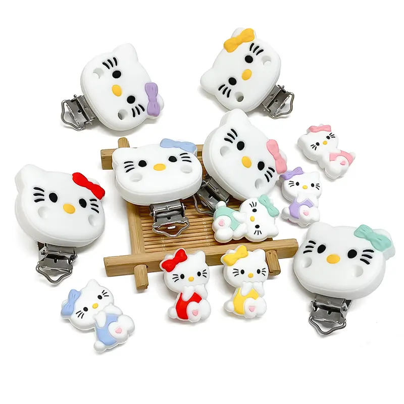 1/3/10pcs Cartoon Silicone Hello Kitty Beads Baby Silicone DIY Nursing Necklace Pacifier Clips Jewelry Accessories
