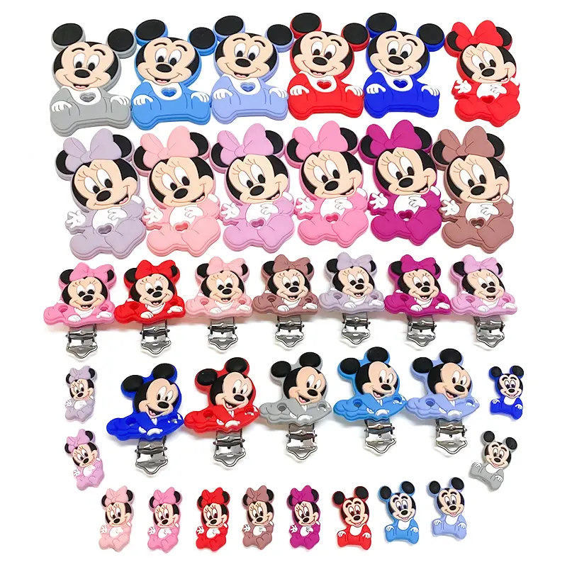 1/3/10pcs New Silicone Cartoon Mickey Minnie Beads Teether Food-Grade Chewing Teeth Bead DIY Nipple Chain Jewelry Accessories