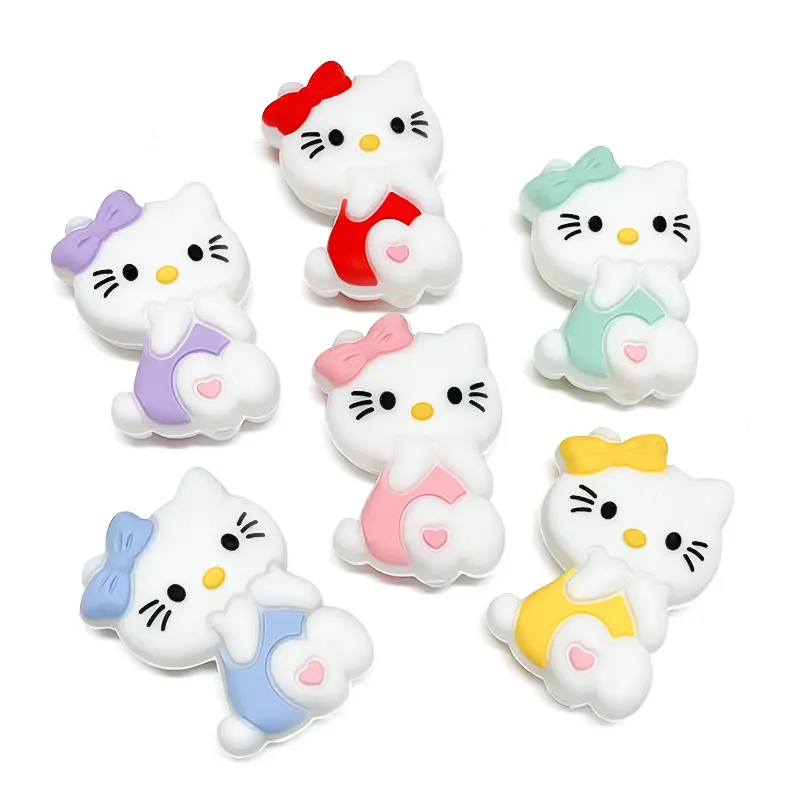 1/3/10pcs Cartoon Silicone Hello Kitty Beads Baby Silicone DIY Nursing Necklace Pacifier Clips Jewelry Accessories