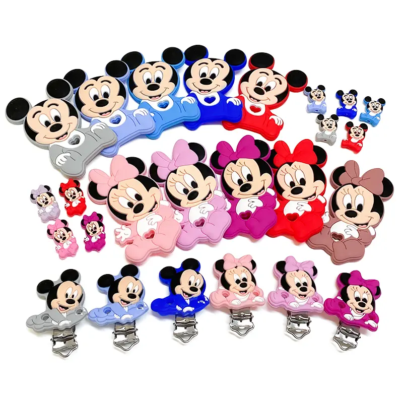 1/3/10pcs New Silicone Cartoon Mickey Minnie Beads Teether Food-Grade Chewing Teeth Bead DIY Nipple Chain Jewelry Accessories
