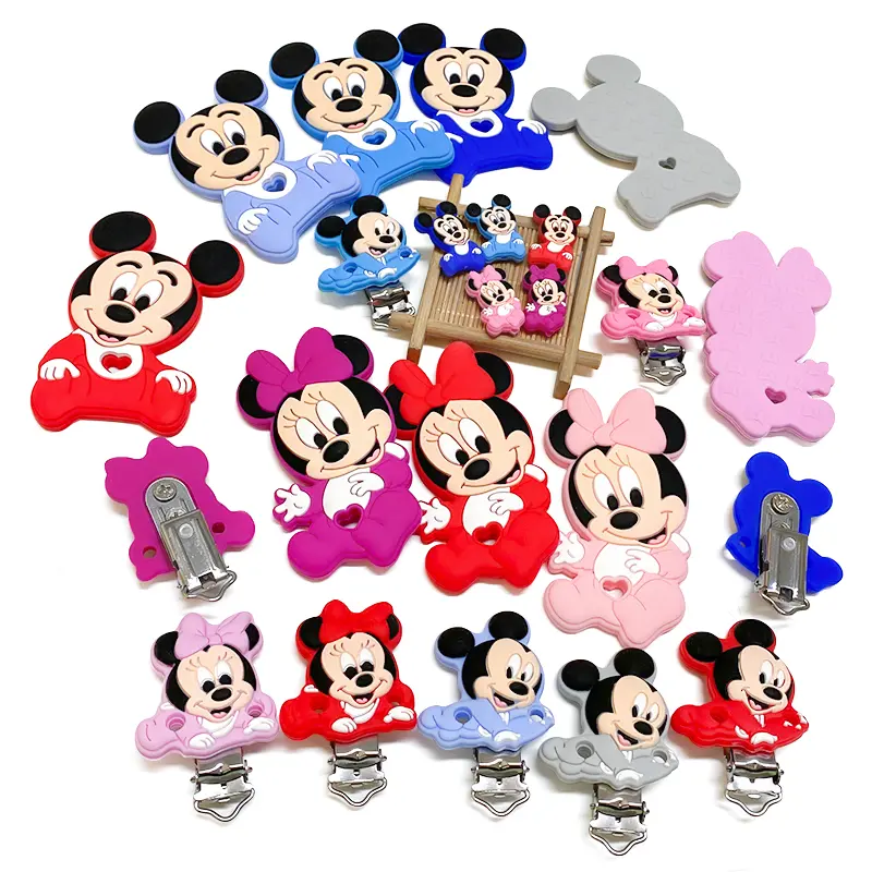 1/3/10pcs New Silicone Cartoon Mickey Minnie Beads Teether Food-Grade Chewing Teeth Bead DIY Nipple Chain Jewelry Accessories