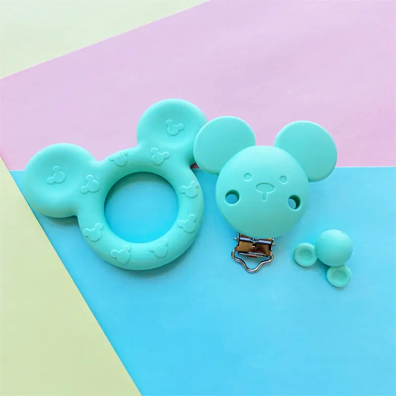 3pcs/set Silicone Cartoon Animal Figure Teether Beads and Clips Baby Teether Pacifier Chain Accessories Teething Jewelry Toys