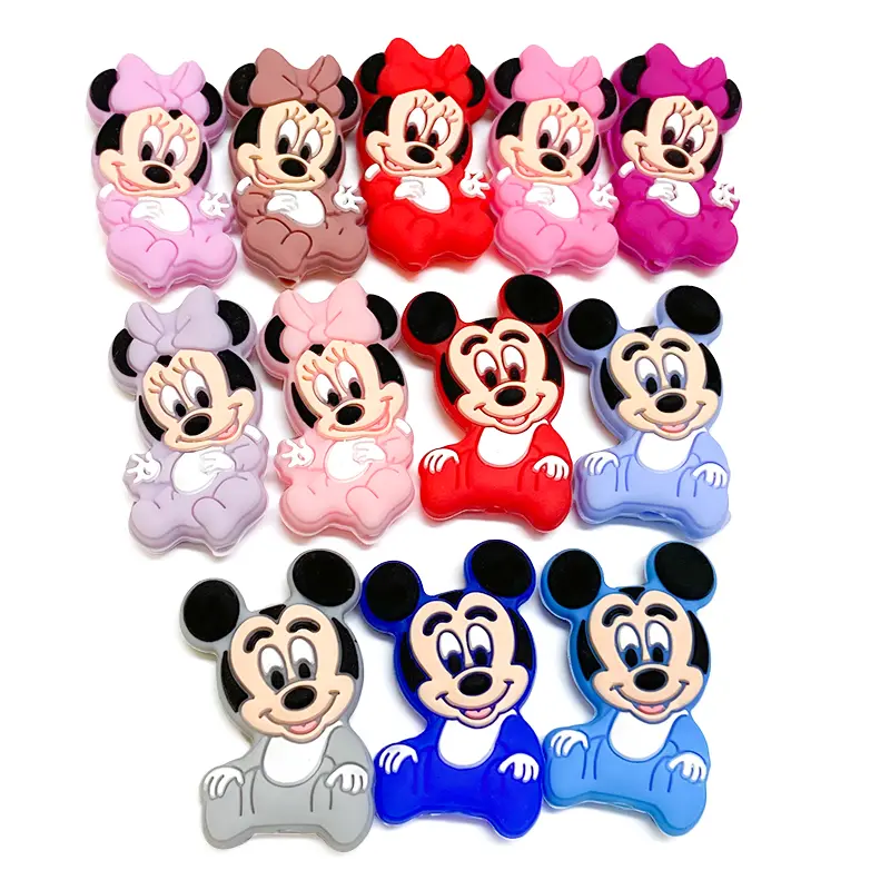 1/3/10pcs New Silicone Cartoon Mickey Minnie Beads Teether Food-Grade Chewing Teeth Bead DIY Nipple Chain Jewelry Accessories
