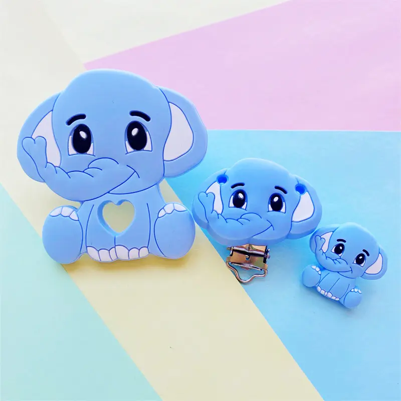 3pcs/set Silicone Cartoon Animal Figure Teether Beads and Clips Baby Teether Pacifier Chain Accessories Teething Jewelry Toys