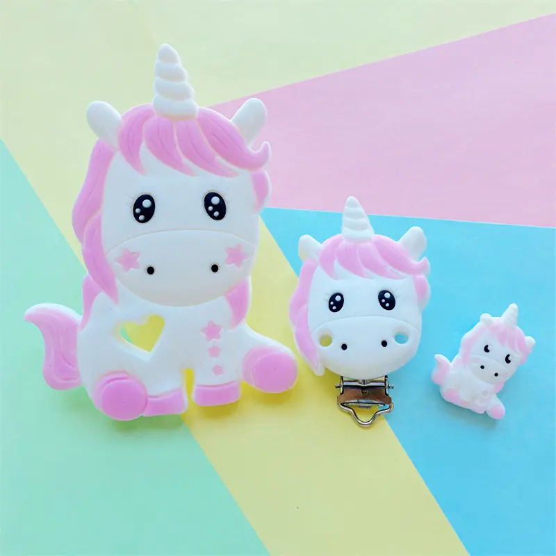 3pcs/set Silicone Cartoon Animal Figure Teether Beads and Clips Baby Teether Pacifier Chain Accessories Teething Jewelry Toys