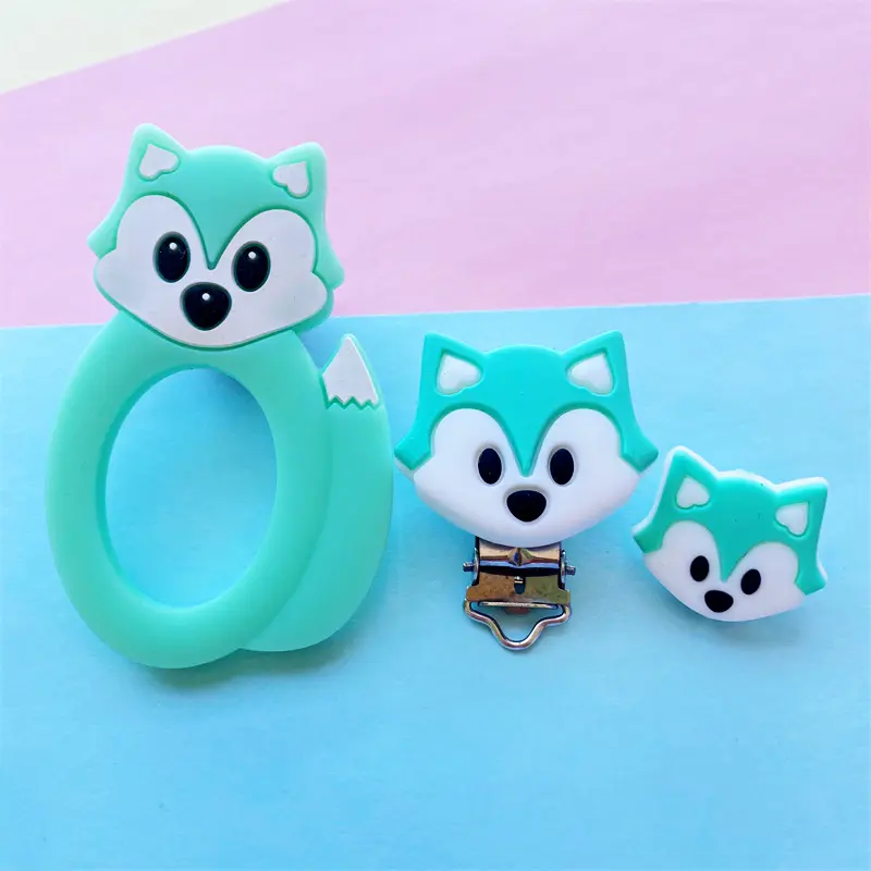 3pcs/set Silicone Cartoon Animal Figure Teether Beads and Clips Baby Teether Pacifier Chain Accessories Teething Jewelry Toys