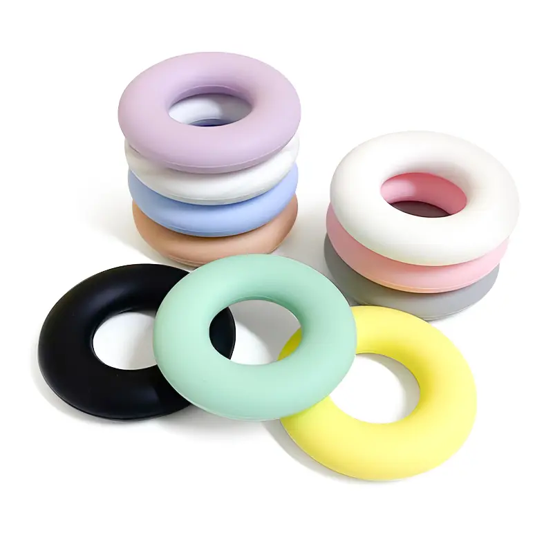 10pcs Silicone Doughnut Food Grade Teether DIY Nursing Jewelry Sensory Chewing Toy Accessories
