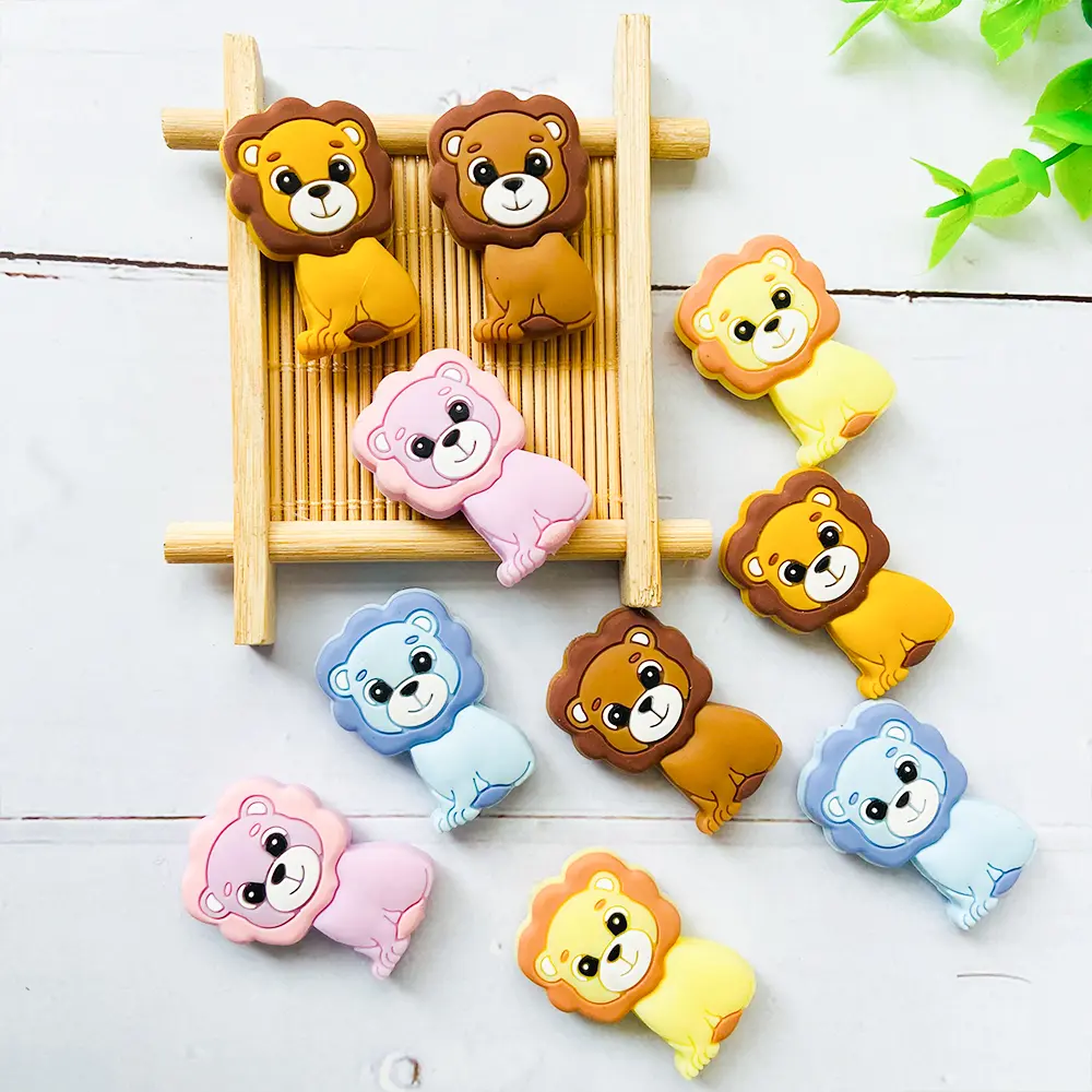 1/3/10pcs Lion Baby Silicone Teether Beads Toy DIY Pacifier Chain Necklaces Pendant Bite Chew Rodent For Teething Kids Toys
