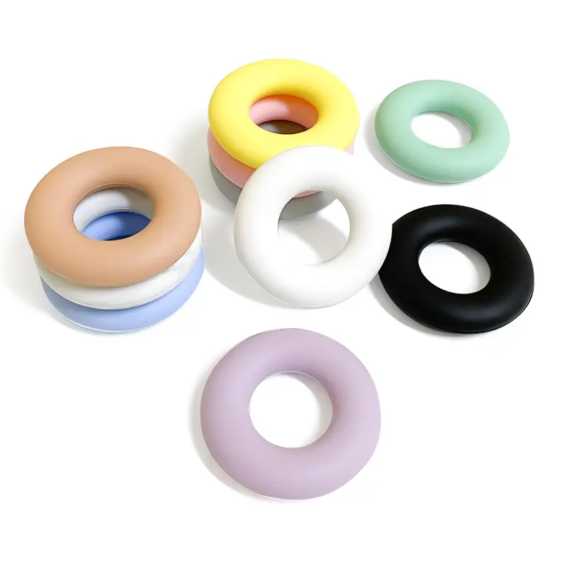 10pcs Silicone Doughnut Food Grade Teether DIY Nursing Jewelry Sensory Chewing Toy Accessories