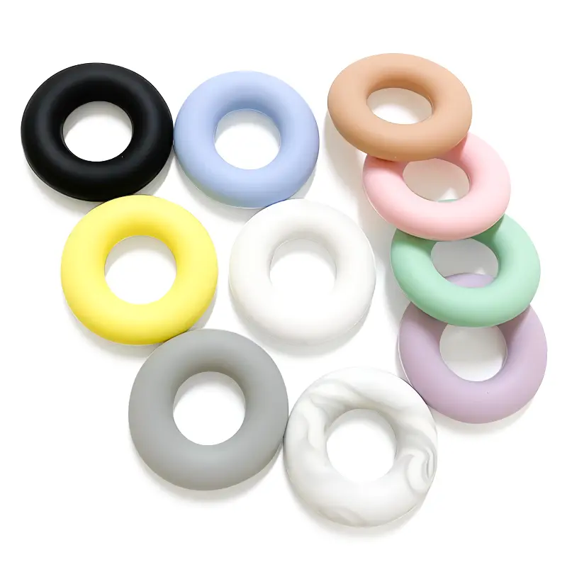 10pcs Silicone Doughnut Food Grade Teether DIY Nursing Jewelry Sensory Chewing Toy Accessories