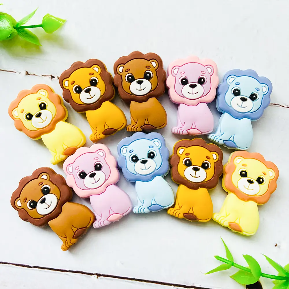 1/3/10pcs Lion Baby Silicone Teether Beads Toy DIY Pacifier Chain Necklaces Pendant Bite Chew Rodent For Teething Kids Toys
