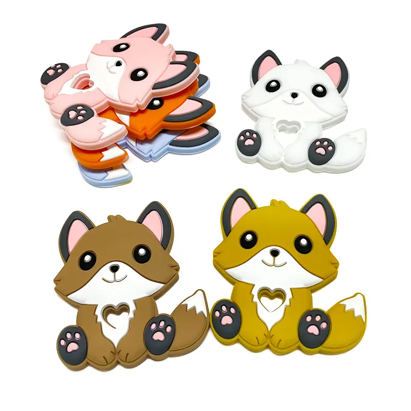 1/3/10pcs New Silicone Teether Cartoon  Squirrel Head Animal Food Grade DIY Baby Teething Teether Toy Accessories Ring
