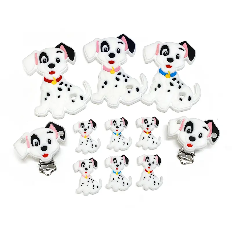 1/3/10pcs Dalmatians Silicone Baby Figure Teether Pendant DIY Nursing Necklace Pacifier Clips Jewelry Accessories