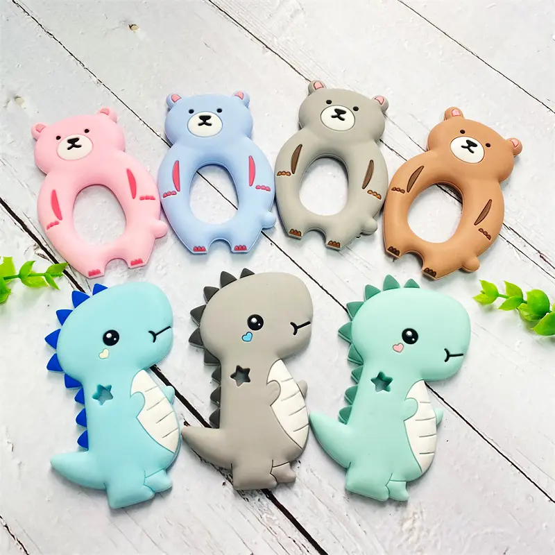 1pcs Silicone Dinosaur Teether Cartoon Animal Rodent Teeth Necklace Food Grade Baby Chew Toy