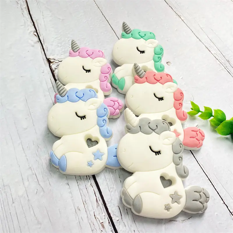 1pcs Silicone Dinosaur Teether Cartoon Animal Rodent Teeth Necklace Food Grade Baby Chew Toy