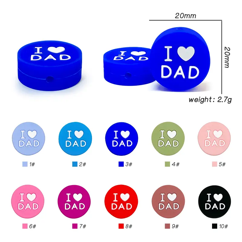 10pcs Love DAD Silicone Beads Kids Teething Toddler Toys Food Grade Silicone Teethers DIY Pacifier Toy Accessories