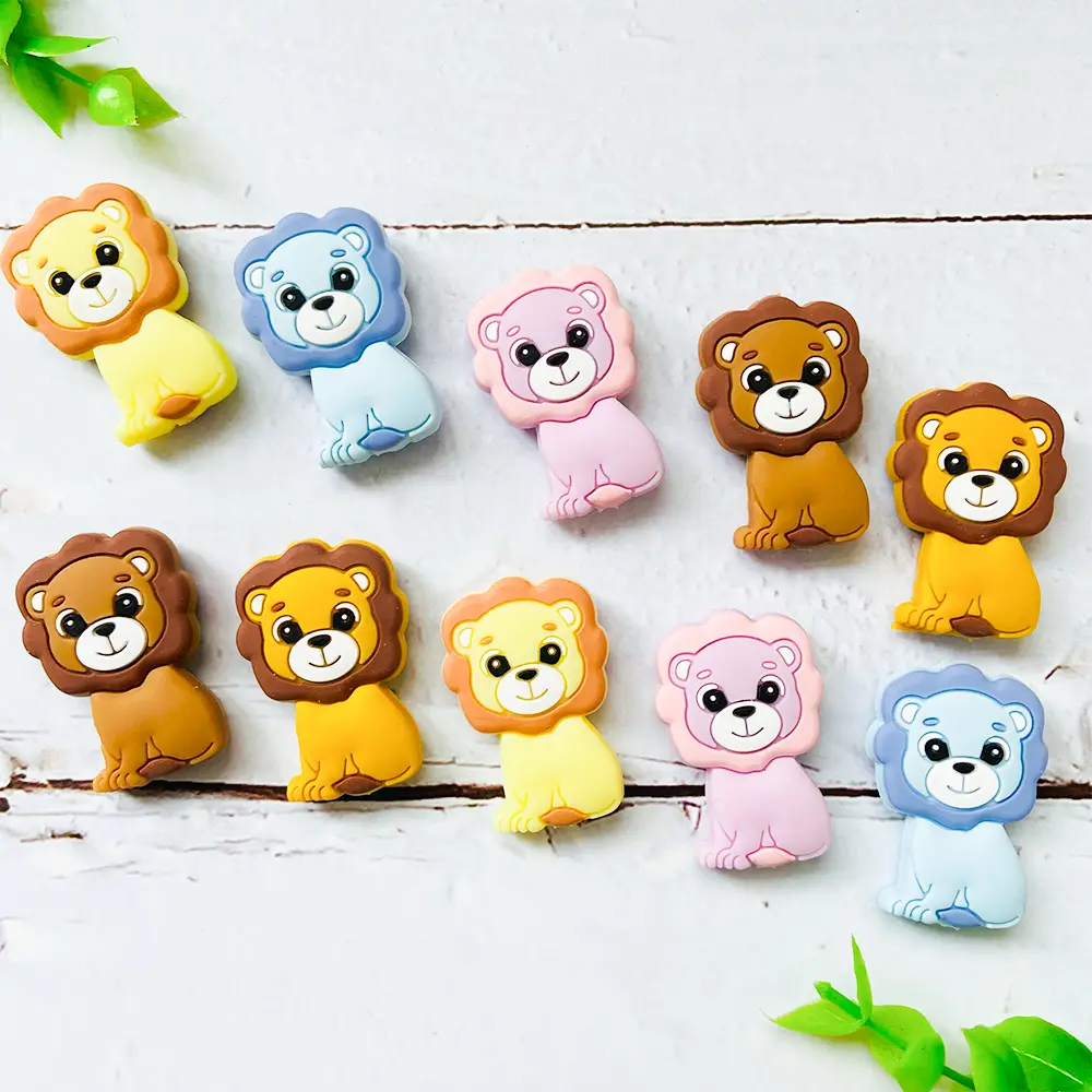10pcs Silicone Teether Beads Lion Baby Toy DIY Pacifier Chain Necklaces Pendant Bite Chew Bite Rodent Teething Kids Toys