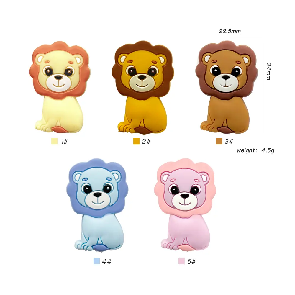 10pcs Silicone Teether Beads Lion Baby Toy DIY Pacifier Chain Necklaces Pendant Bite Chew Bite Rodent Teething Kids Toys
