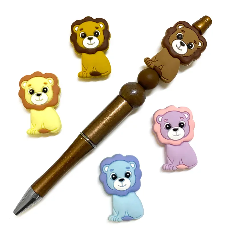 10pcs Silicone Teether Beads Lion Baby Toy DIY Pacifier Chain Necklaces Pendant Bite Chew Bite Rodent Teething Kids Toys