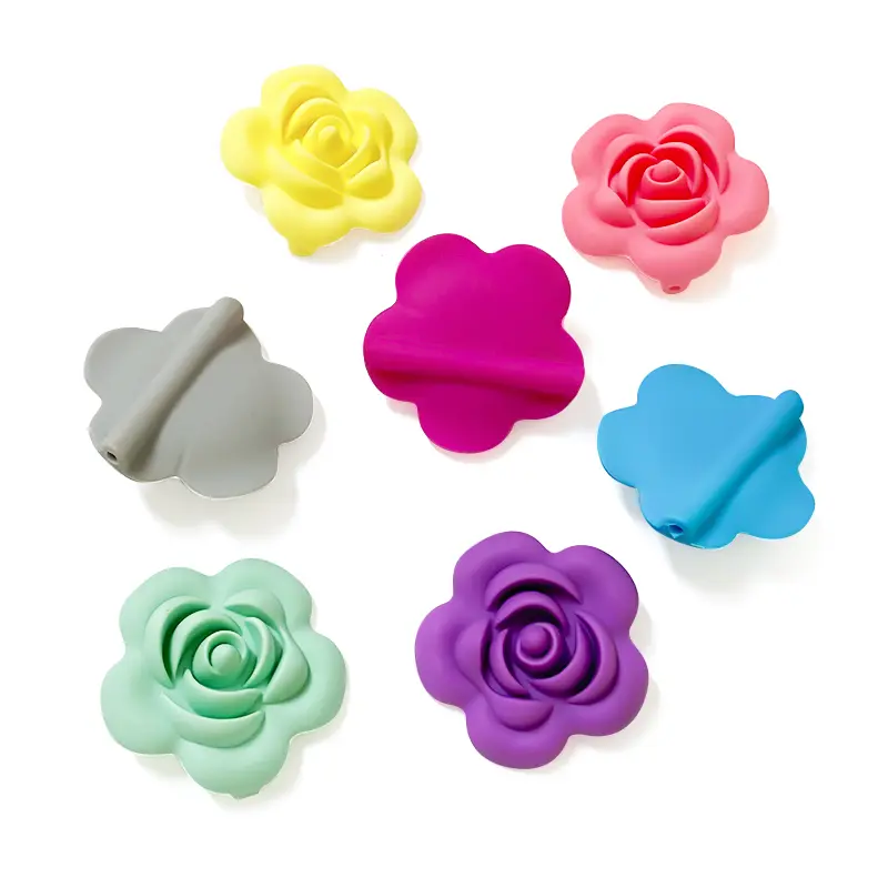 10pcs Silicone Rose Beads Flower Food Grade Teether DIY Nursing Jewelry Sensory Chewing Toy Accessories