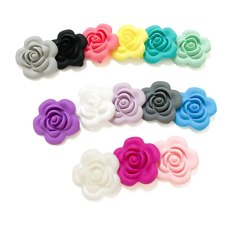 10pcs Silicone Rose Beads Flower Food Grade Teether DIY Nursing Jewelry Sensory Chewing Toy Accessories