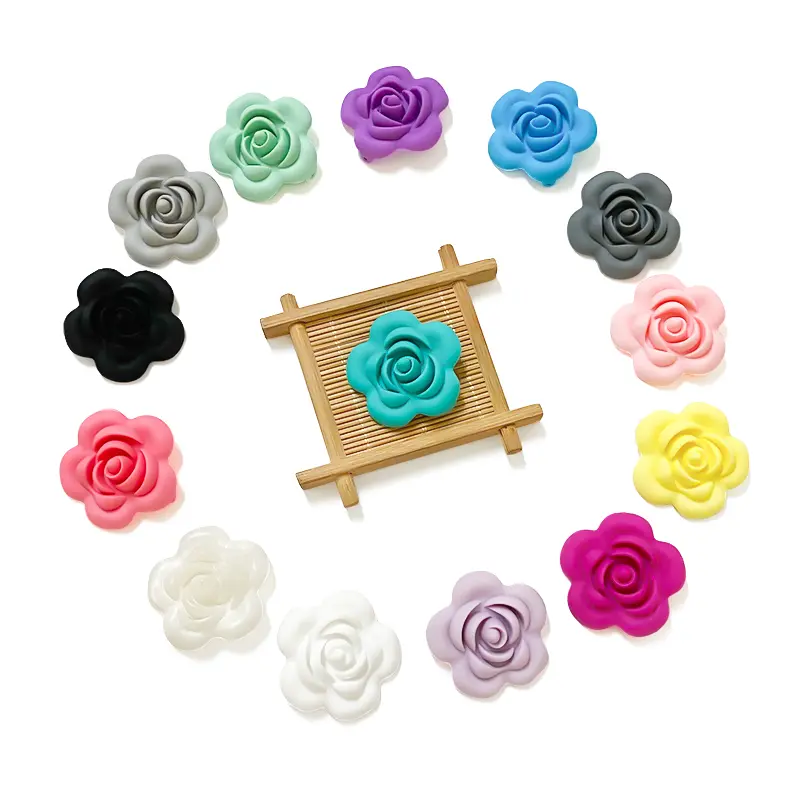 10pcs Silicone Rose Beads Flower Food Grade Teether DIY Nursing Jewelry Sensory Chewing Toy Accessories
