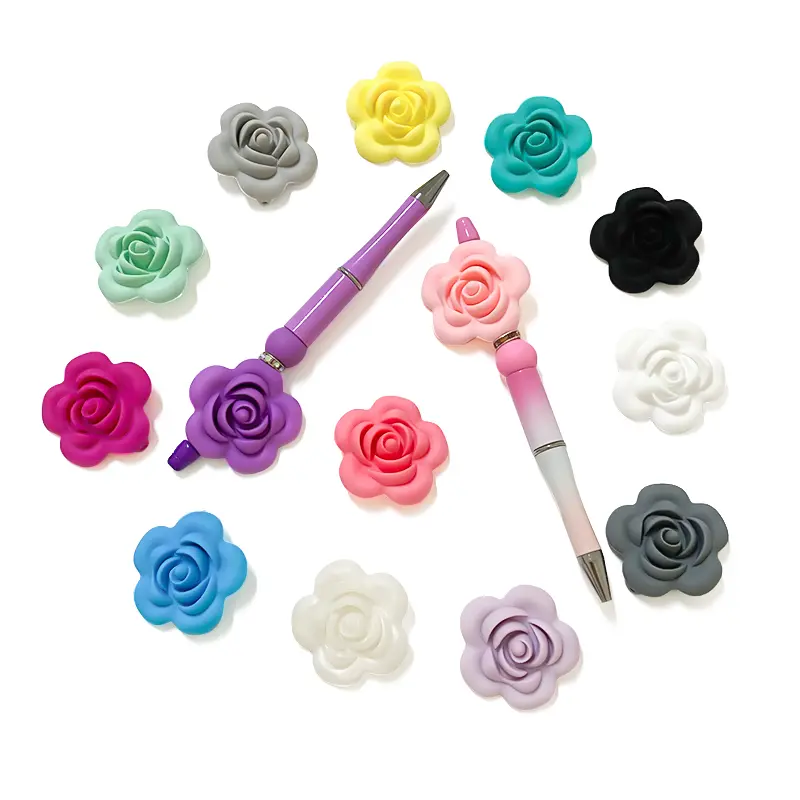 10pcs Silicone Rose Beads Flower Food Grade Teether DIY Nursing Jewelry Sensory Chewing Toy Accessories