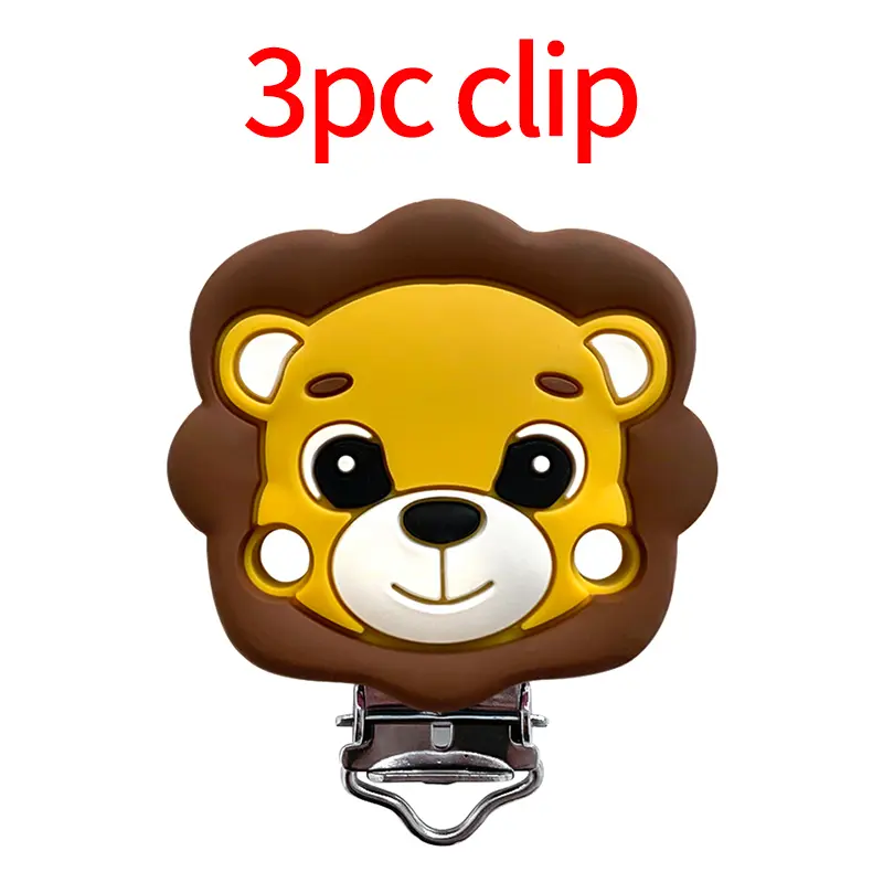 3pcs Silicone Elephant Bear Fox Unicorn Lion Shape Clips DIY Pacifier Chain Animal Nipple Holder Clamps