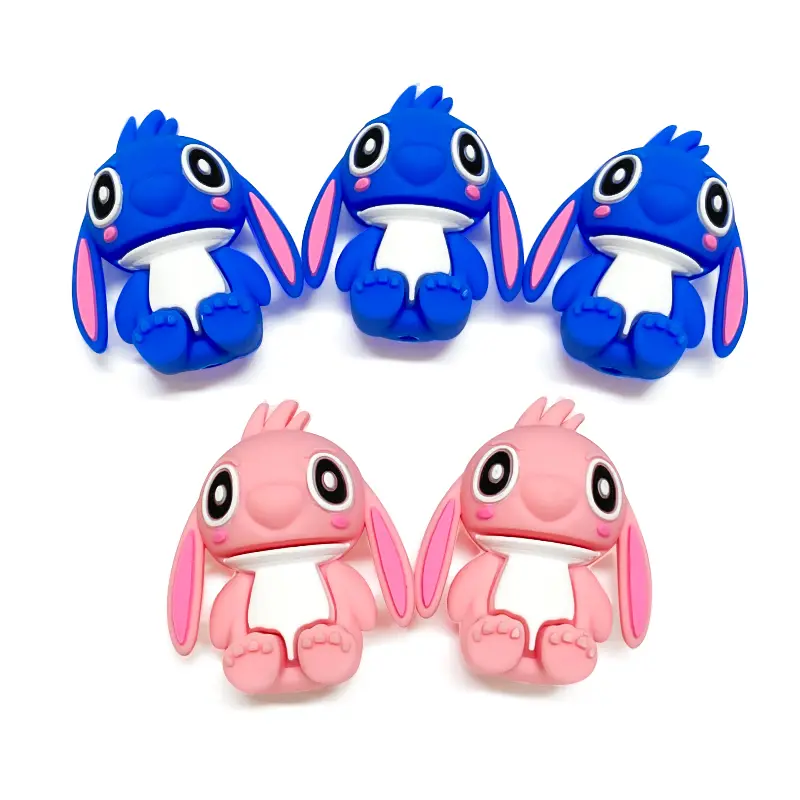 10pcs 3D Stitch Silicone focal beads Teether Jewelry Beads Food Grade For pen Pacifier Chain
