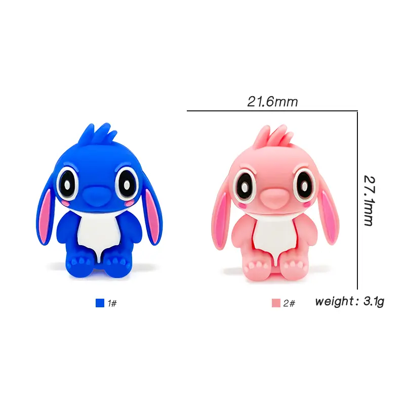 10pcs 3D Stitch Silicone focal beads Teether Jewelry Beads Food Grade For pen Pacifier Chain