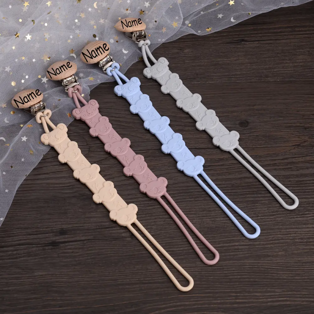 Personalized Name Baby Beech Wood Pacifier Chain Dummy Nipple Holder Clip Baby Soother Chain Babies Teething Toy Baby Chew Gift