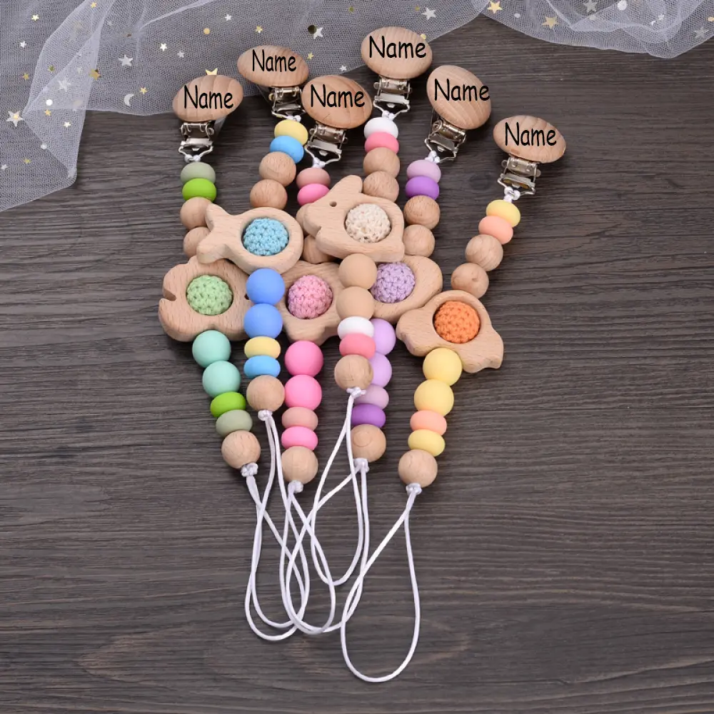 Custom Name  Baby Pacifier Chain Silicone Bead Personalized  Dummy Nipples Holder Clip Teether Toy Baby Accessories Gifts Custom