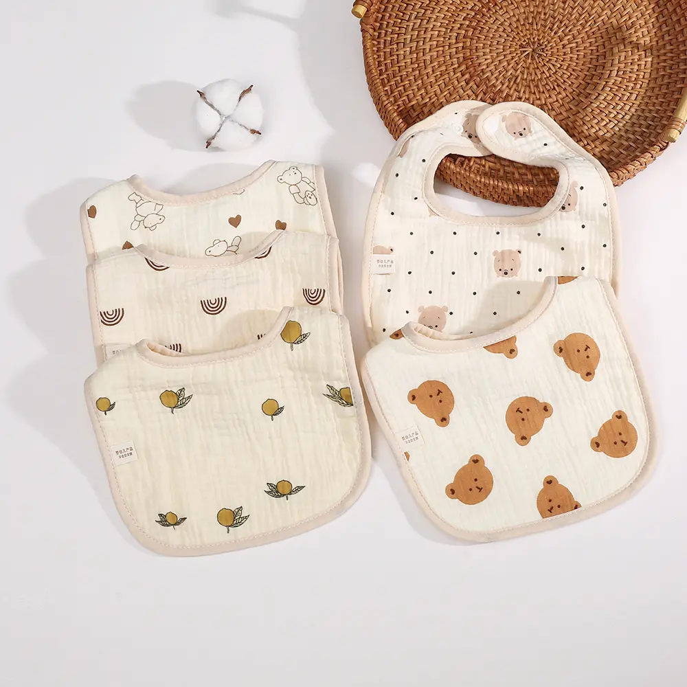 Cotton Soft Baby Bibs Infant Muslin Bib for Newborn Burp Cloths Heart Rainbow Scarf Kids Boys Girls Feeding Saliva Towel
