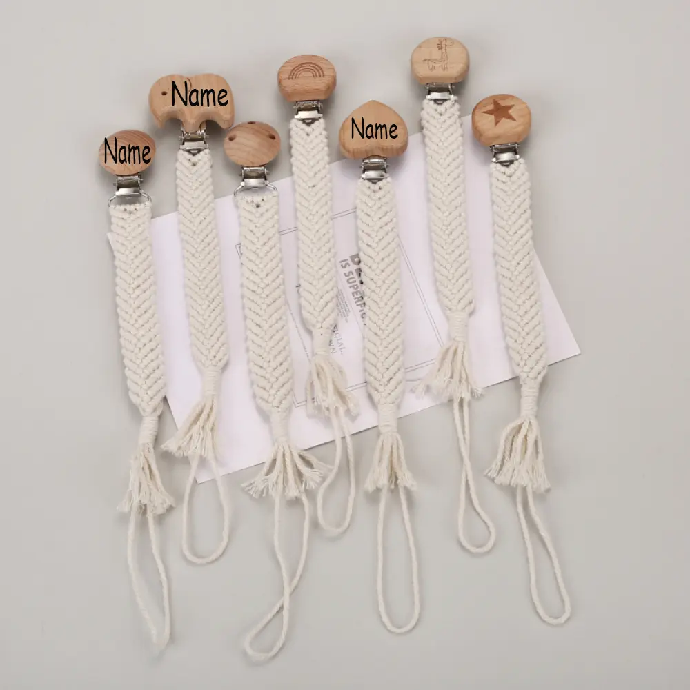 Custom Personalized Name Pacifier Holder Chain Handmade Beech Wooden Clip Teether For Baby Teething Toys Baby Chew Gifts