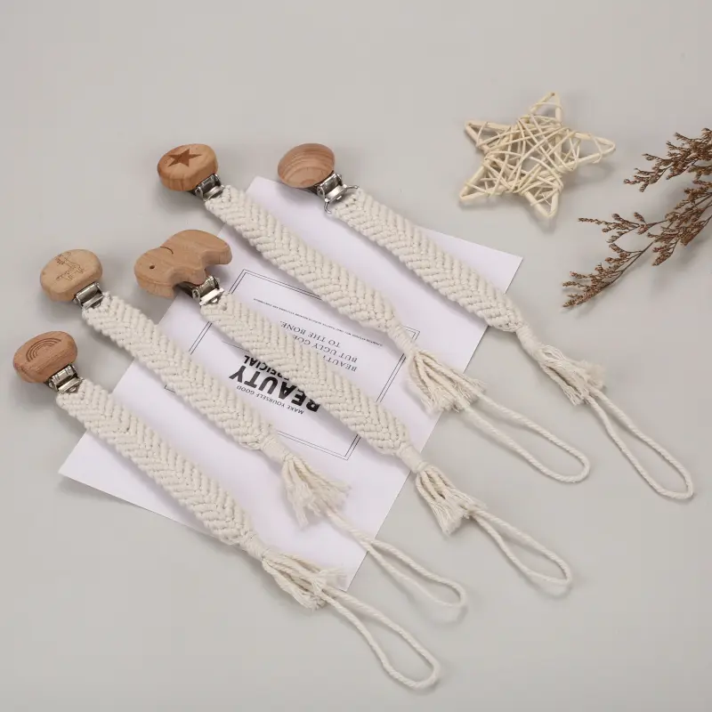 Custom Personalized Name Pacifier Holder Chain Handmade Beech Wooden Clip Teether For Baby Teething Toys Baby Chew Gifts