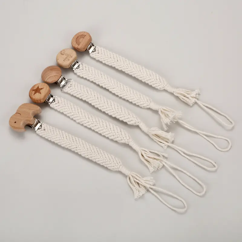 Custom Personalized Name Pacifier Holder Chain Handmade Beech Wooden Clip Teether For Baby Teething Toys Baby Chew Gifts