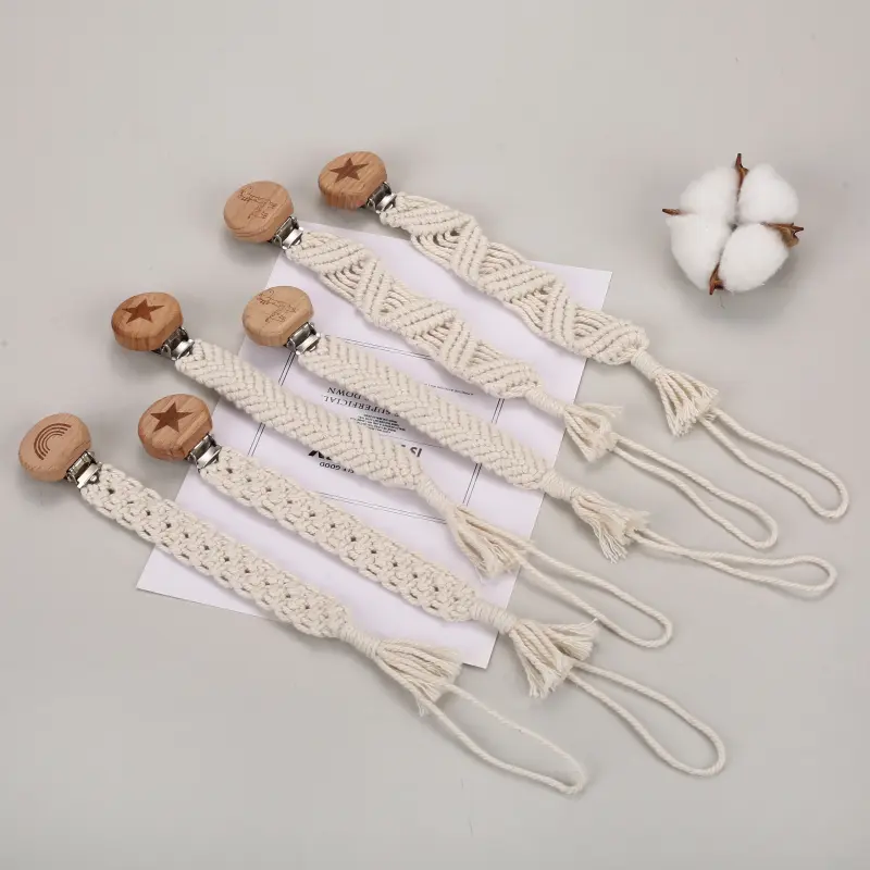 Custom Personalized Name Pacifier Holder Chain Handmade Beech Wooden Clip Teether For Baby Teething Toys Baby Chew Gifts