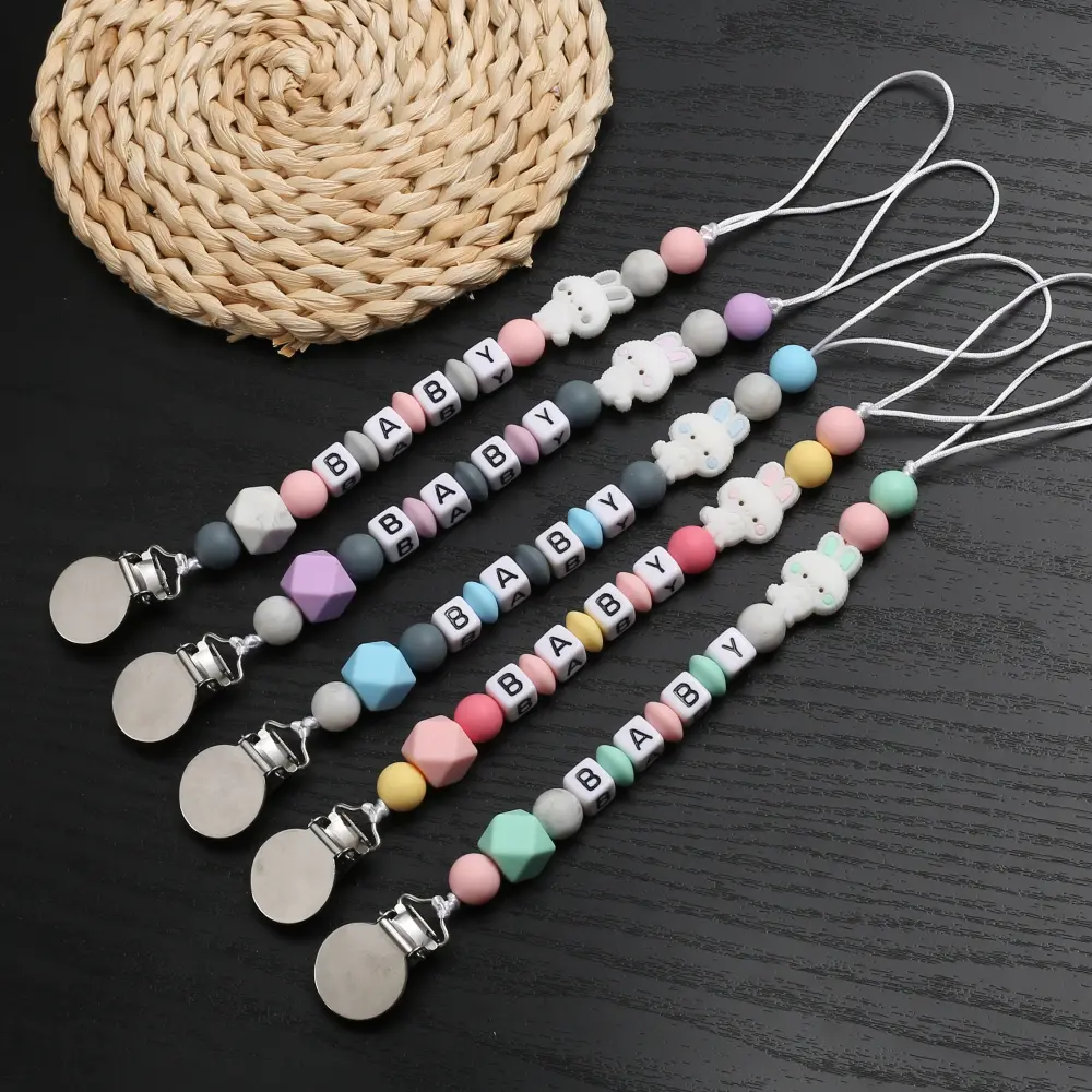 Handmade Personalized Name Baby Pacifier Chain Dummy Holder Clips For Soother Silicone Baby Nipple Chain Nursing Toy Shower Gift