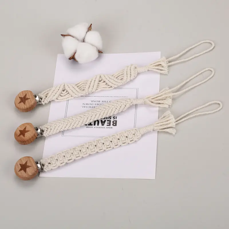 Custom Personalized Name Pacifier Holder Chain Handmade Beech Wooden Clip Teether For Baby Teething Toys Baby Chew Gifts