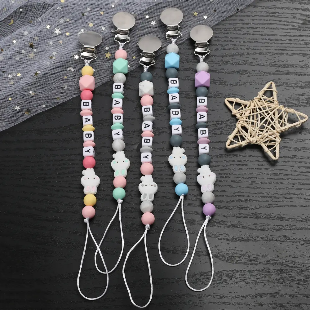 Handmade Personalized Name Baby Pacifier Chain Dummy Holder Clips For Soother Silicone Baby Nipple Chain Nursing Toy Shower Gift