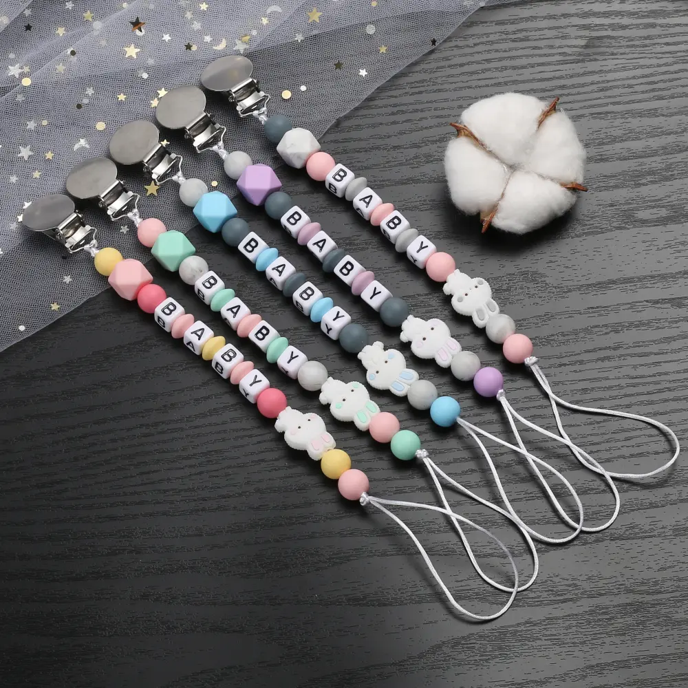 Handmade Personalized Name Baby Pacifier Chain Dummy Holder Clips For Soother Silicone Baby Nipple Chain Nursing Toy Shower Gift