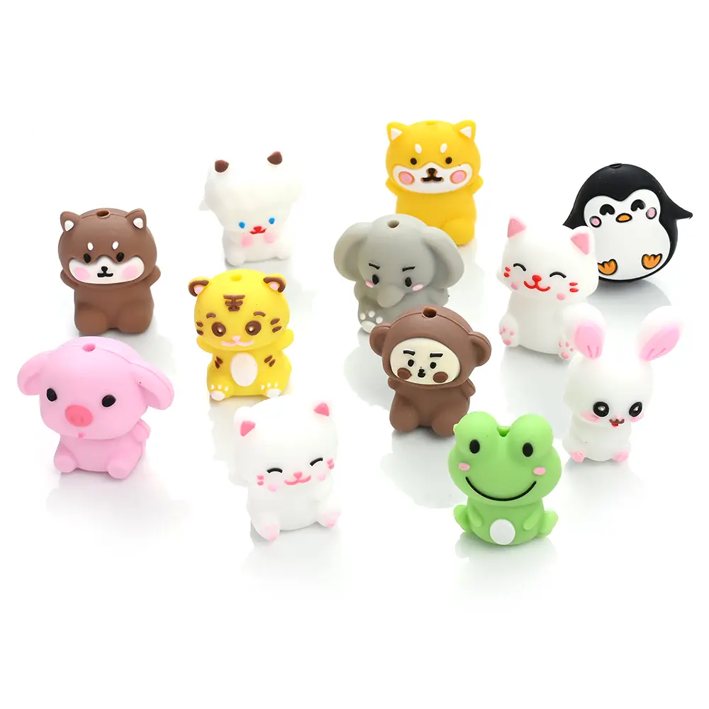 5Pcs Cartoon Cute Animal Silicone Beads Suitable For Baby Teething Chewing Toys DIY Bracelet Baby Accessory Production