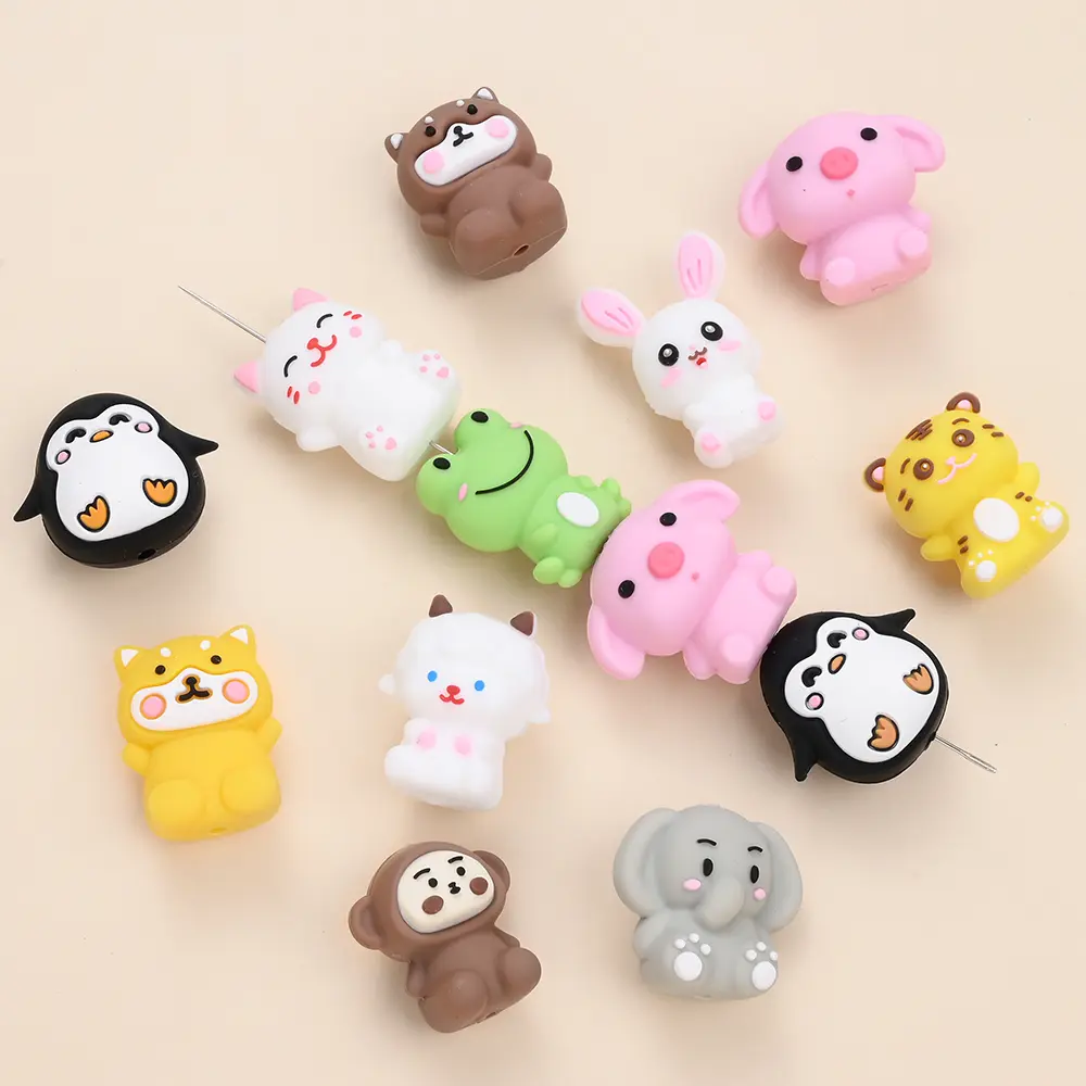 5Pcs Cartoon Cute Animal Silicone Beads Suitable For Baby Teething Chewing Toys DIY Bracelet Baby Accessory Production