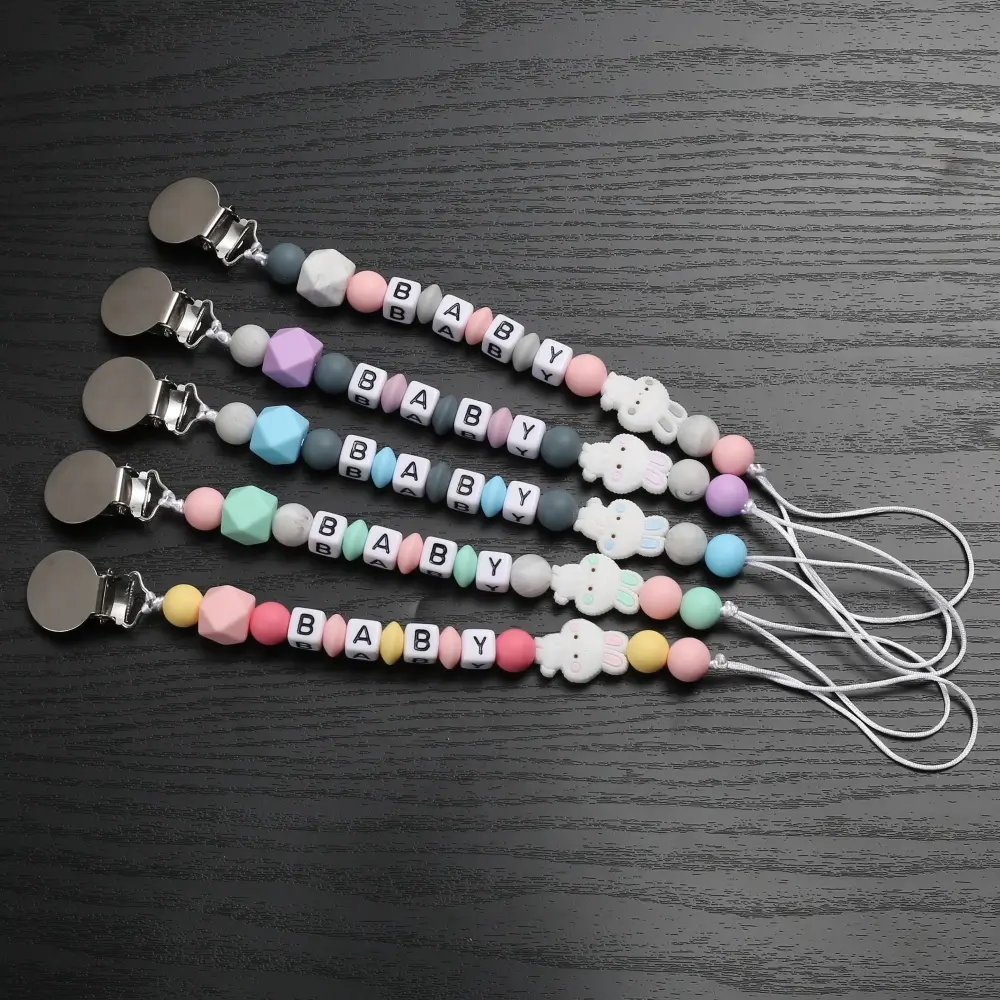 Handmade Personalized Name Baby Pacifier Chain Dummy Holder Clips For Soother Silicone Baby Nipple Chain Nursing Toy Shower Gift