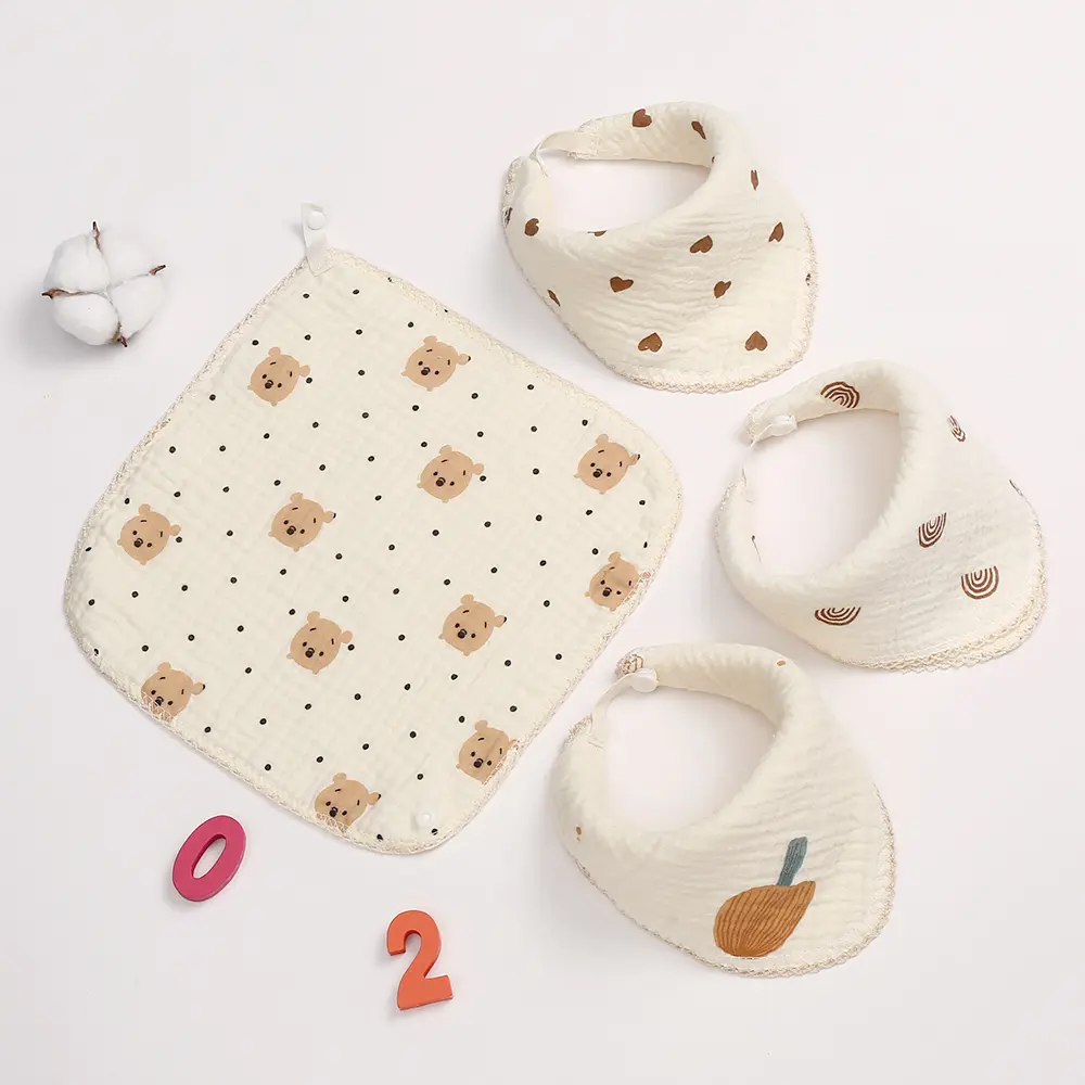Cotton Gauze Baby Bib Newborn Babies Apron Feeding Bib 6 Layer Muslin Burp Cloths Kids Saliva Towel New Born Accessories