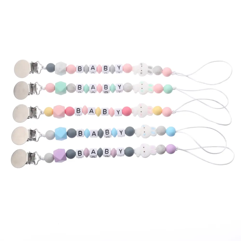 Handmade Personalized Name Baby Pacifier Chain Dummy Holder Clips For Soother Silicone Baby Nipple Chain Nursing Toy Shower Gift