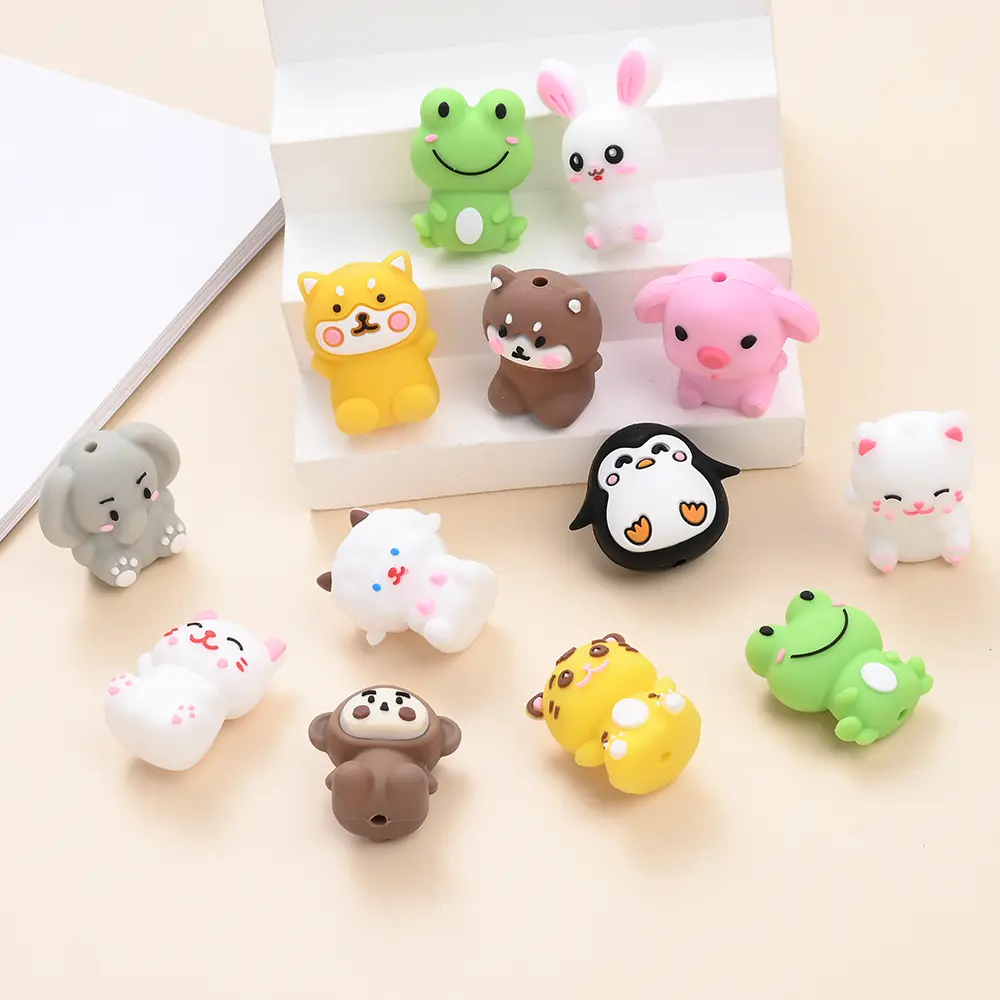 5Pcs Cartoon Cute Animal Silicone Beads Suitable For Baby Teething Chewing Toys DIY Bracelet Baby Accessory Production