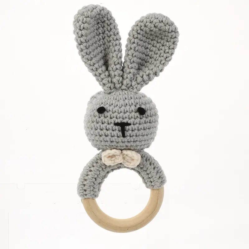 1Pc Baby Teether Toys Wooden Ring Teether Crochet Rabbit Paatern Newborn Gift Baby Crochet Chew Teething Accessories