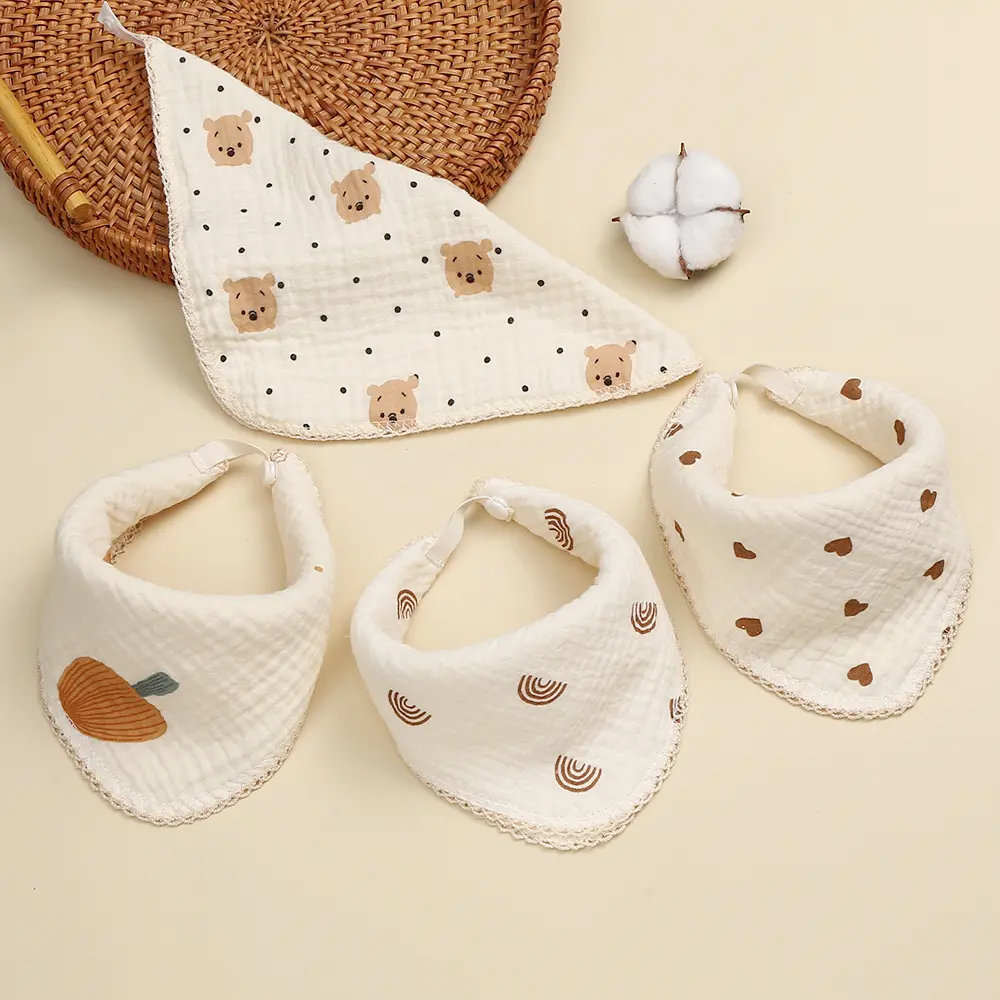 Cotton Gauze Baby Bib Newborn Babies Apron Feeding Bib 6 Layer Muslin Burp Cloths Kids Saliva Towel New Born Accessories
