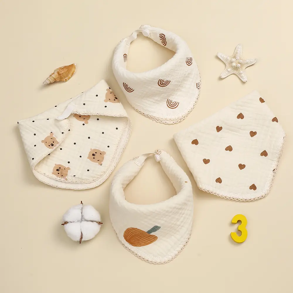 Cotton Gauze Baby Bib Newborn Babies Apron Feeding Bib 6 Layer Muslin Burp Cloths Kids Saliva Towel New Born Accessories